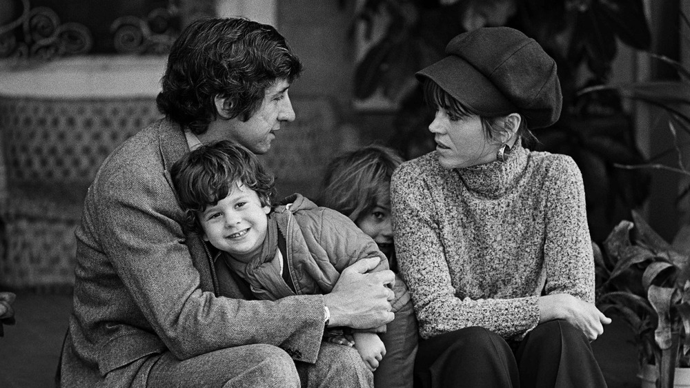 Tom Hayden, Troy Garity, Vanessa Vadim (hiding) and Jane Fonda in 1975