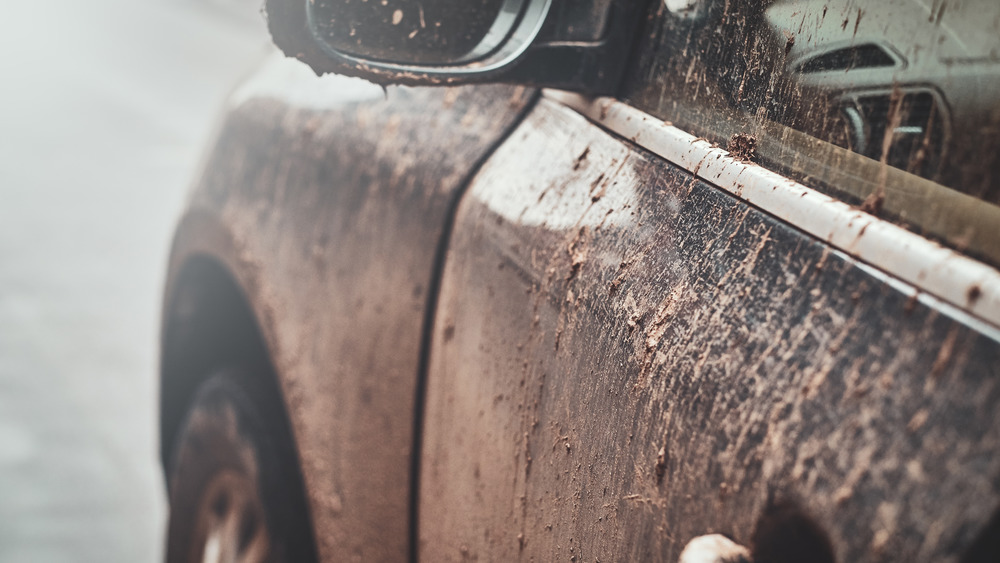 close up of muddy car