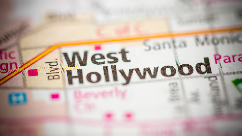 West Hollywood shown on a  map of the Sunset Strip