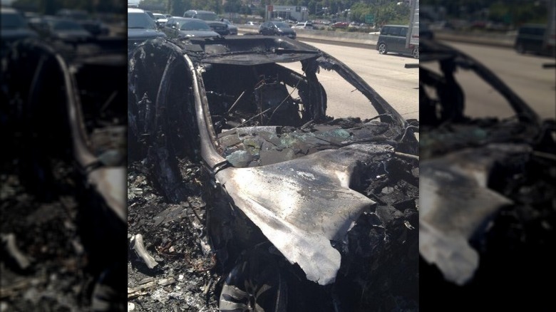 Dick Van Dyke's burned sports car