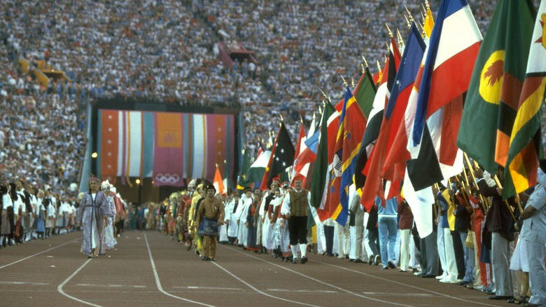 flag bearers during 1984 olympic opening ceremony