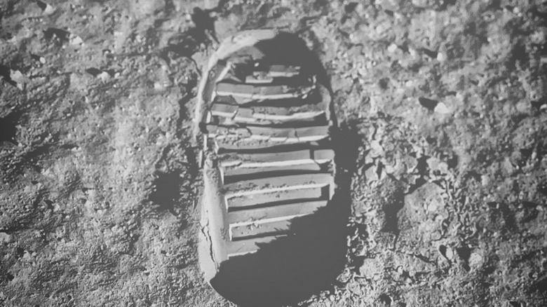 Boot print on moon's surface
