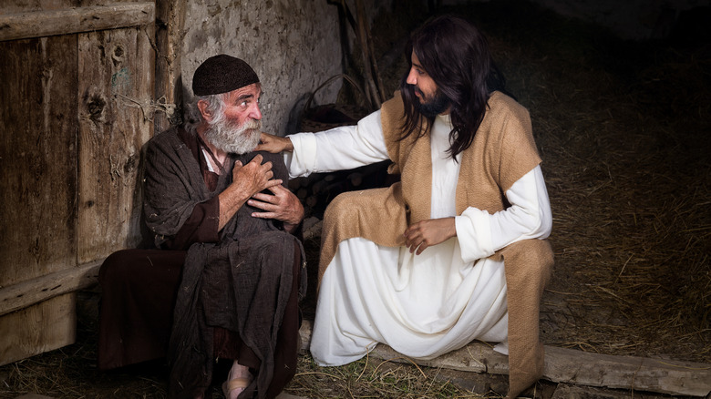 Jesus speaking with a crippled man