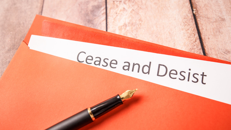 Envelope with cease and desist letter