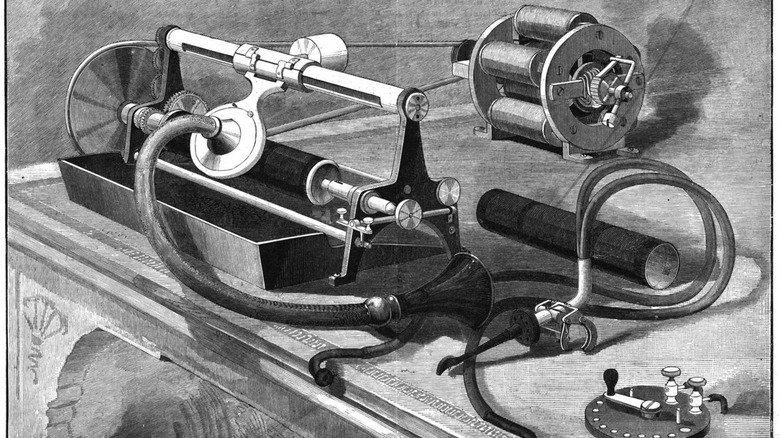Drawing of a graphophone circa 1888