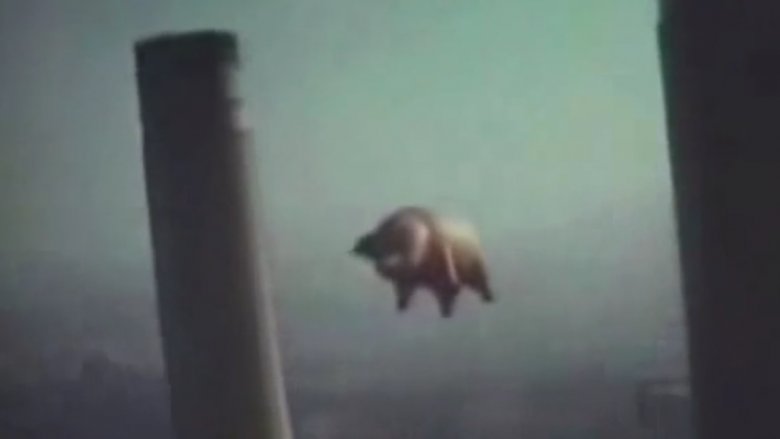Pig floating over Battersea power station