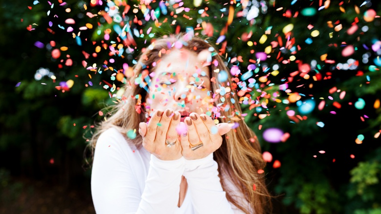 woman with confetti