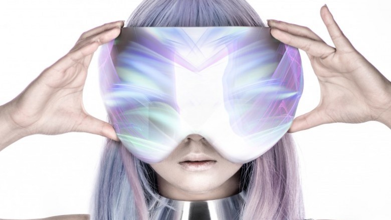 blonde woman wearing VR glasses