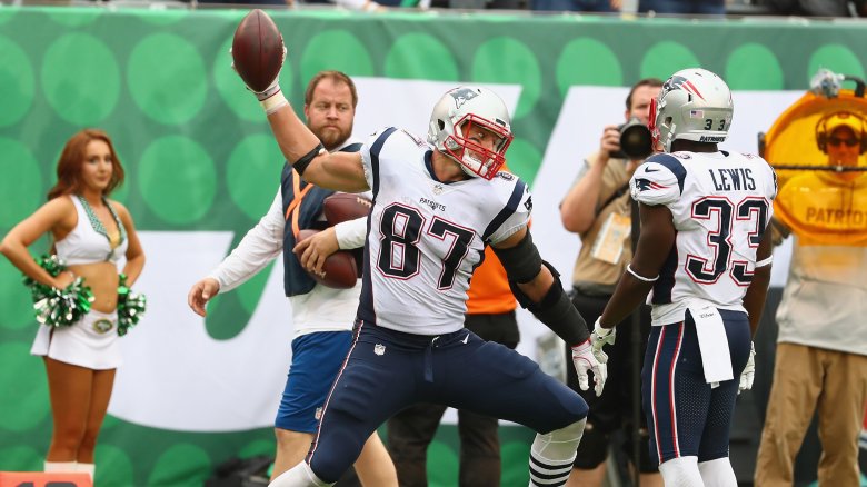 Rob Gronkowski spiking a football