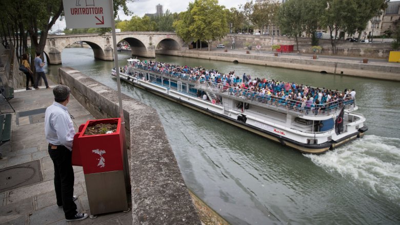 Paris, urinal, boat, river, people