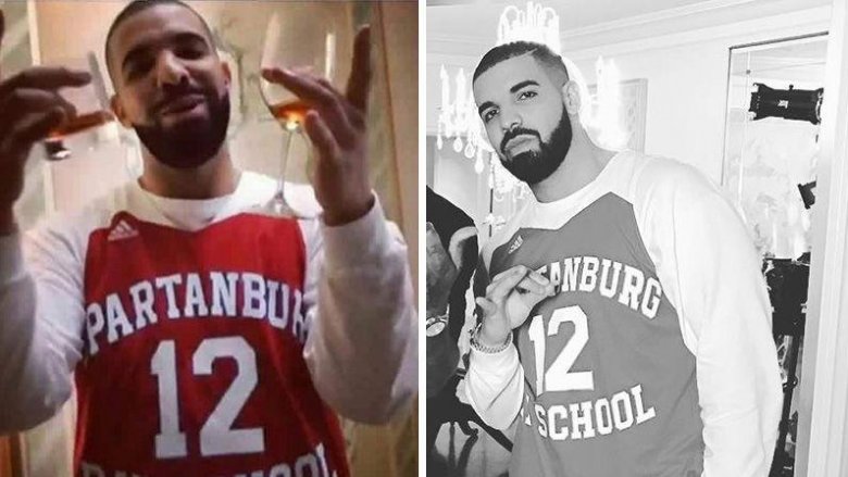 Drake wearing Zion Williamson's jersey