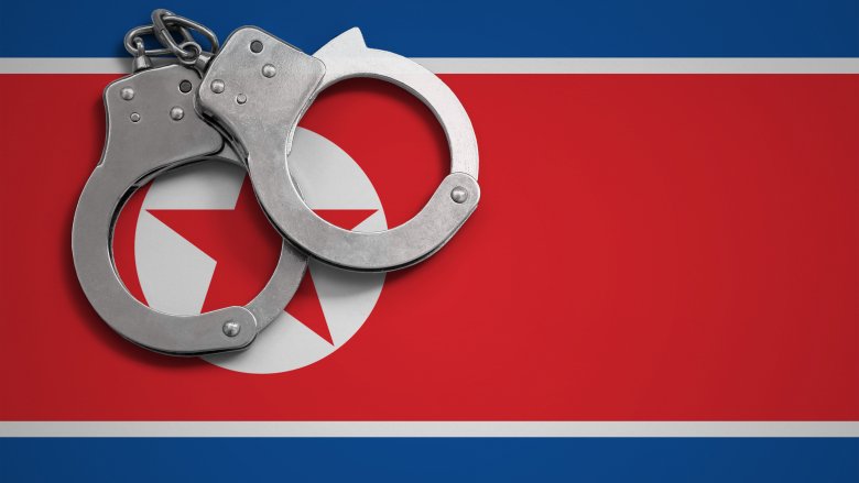 North Korean flag, handcuffs