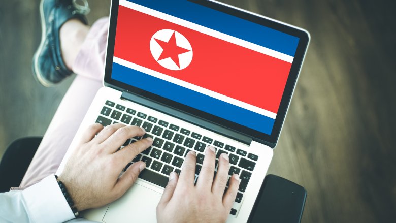 North Korean flag, laptop