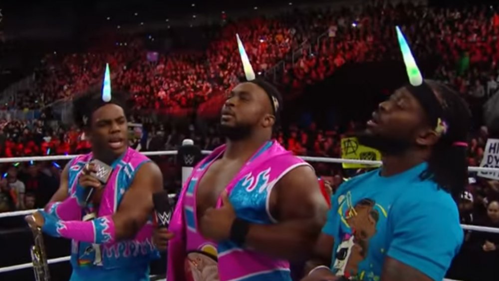 The New Day wearing unicorn horns