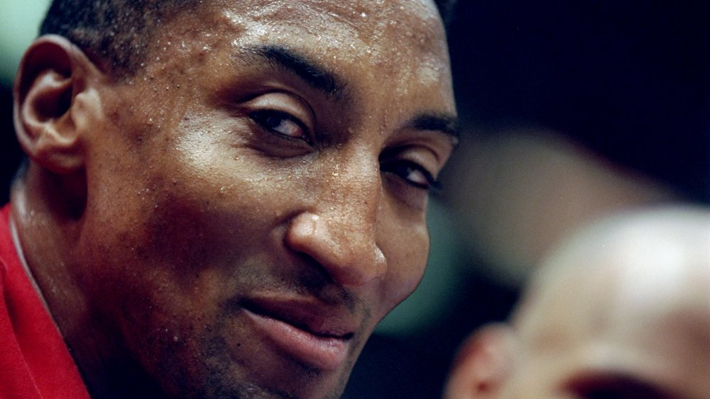 Scottie Pippen resting on the bench