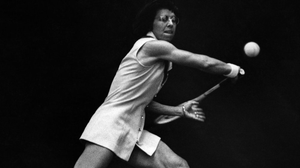 Billie Jean King returns a serve circa 1970s