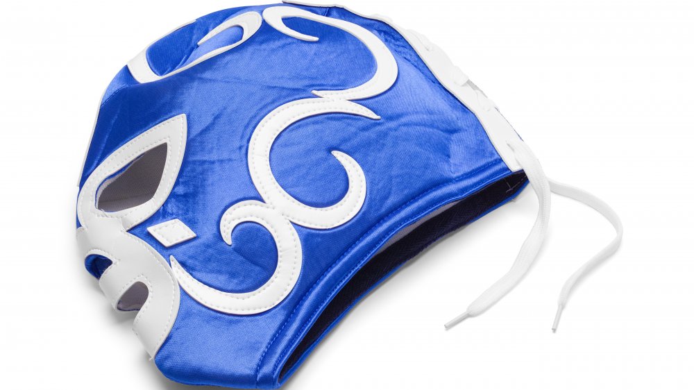 Blue and white wrestling mask