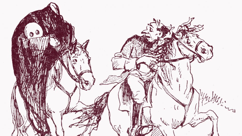 Illustration of the headless horseman and Ichabod Crane