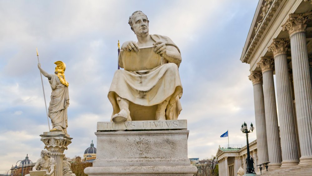 Sculpture of Titus Livius Patavinus (Livy) outside the Austrian Parliament in Vienna, Austria.