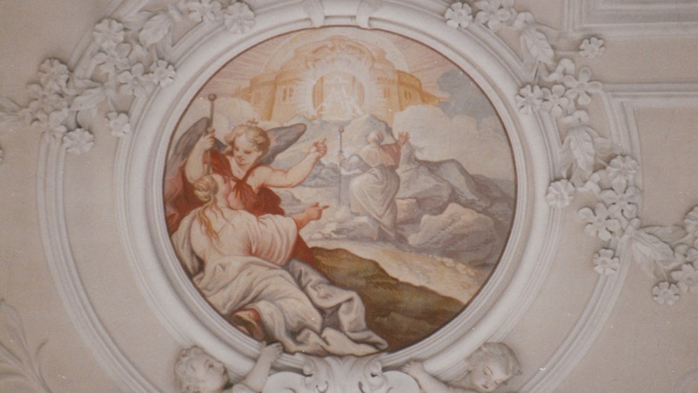 Fresco detail showing gates of Heaven in Schonenberg Church