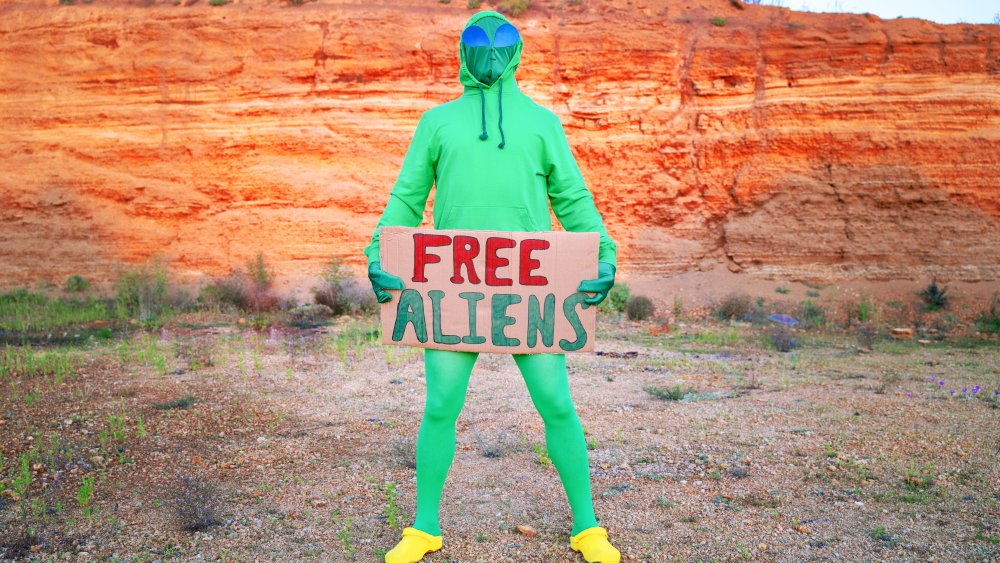 Unconvincing green alien suit