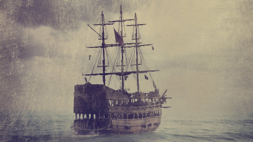 Painting of a pirate ship at sea