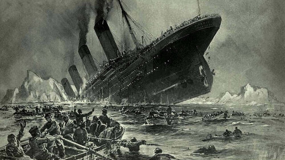A portrait of the sinking of the Titanic.