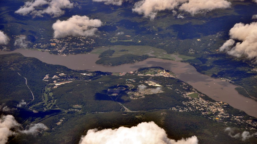 An aerial view of West Point (center)