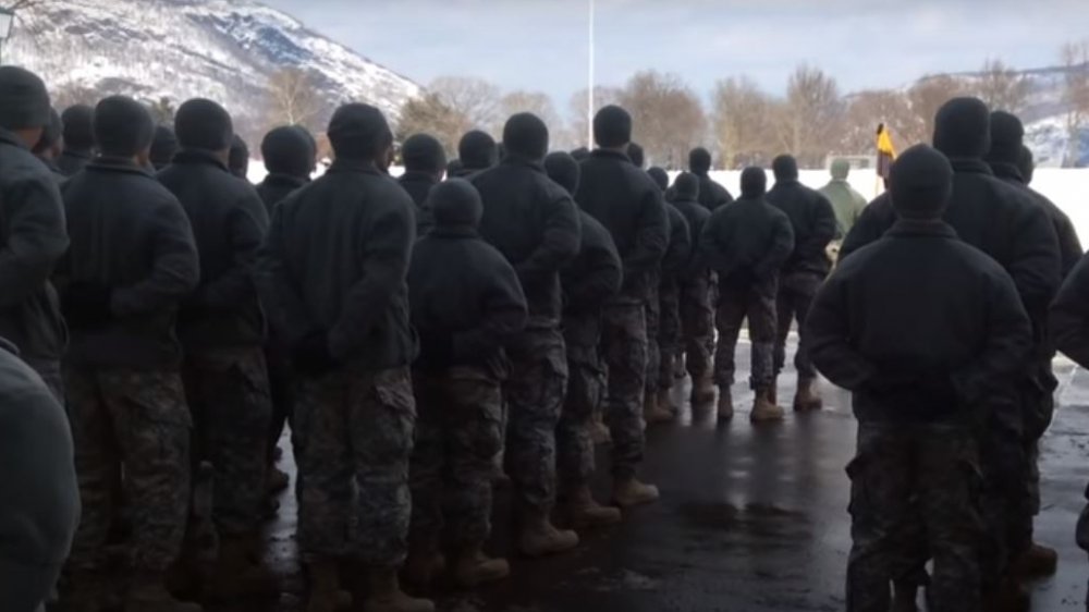 Students at West Point lining up for lunch formation before eating