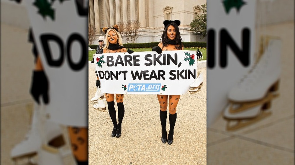 WASHINGTON, DCAshley Byrne and Leila Sleiman attend the 'Bare Skin, Don't Wear Skin' PETA protest on Streets of Washington D.C. on December 16, 2011