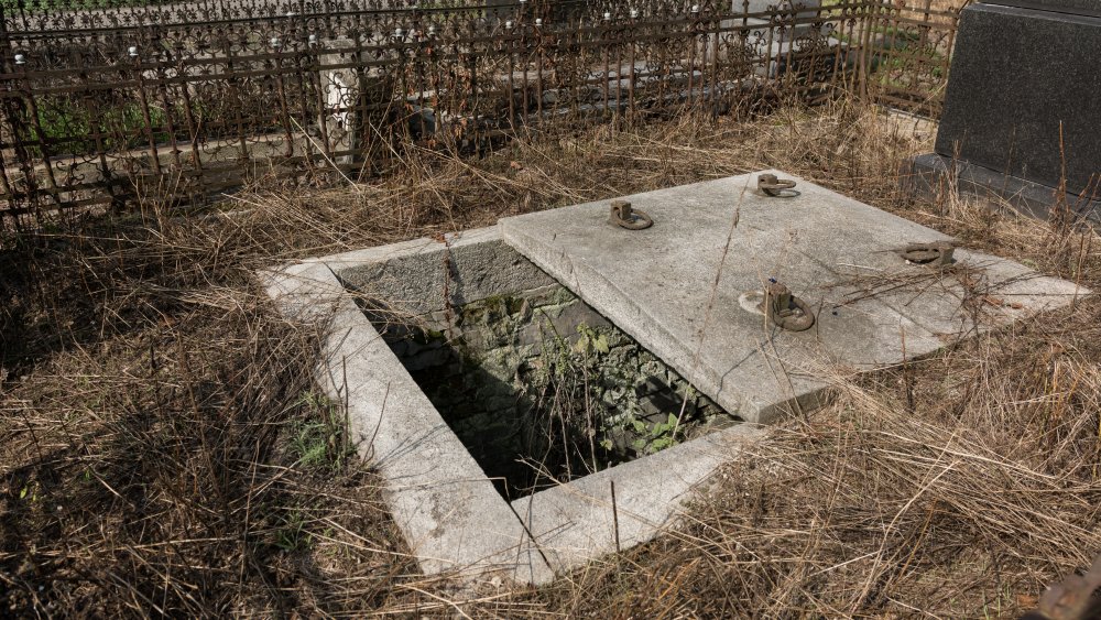 Cemetery with open grave