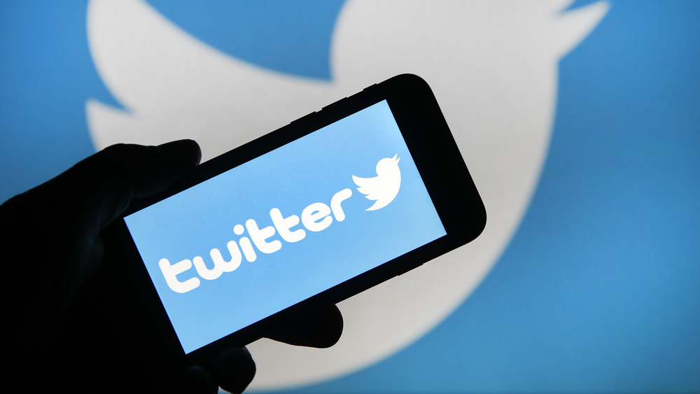 Phone displaying Twitter logo