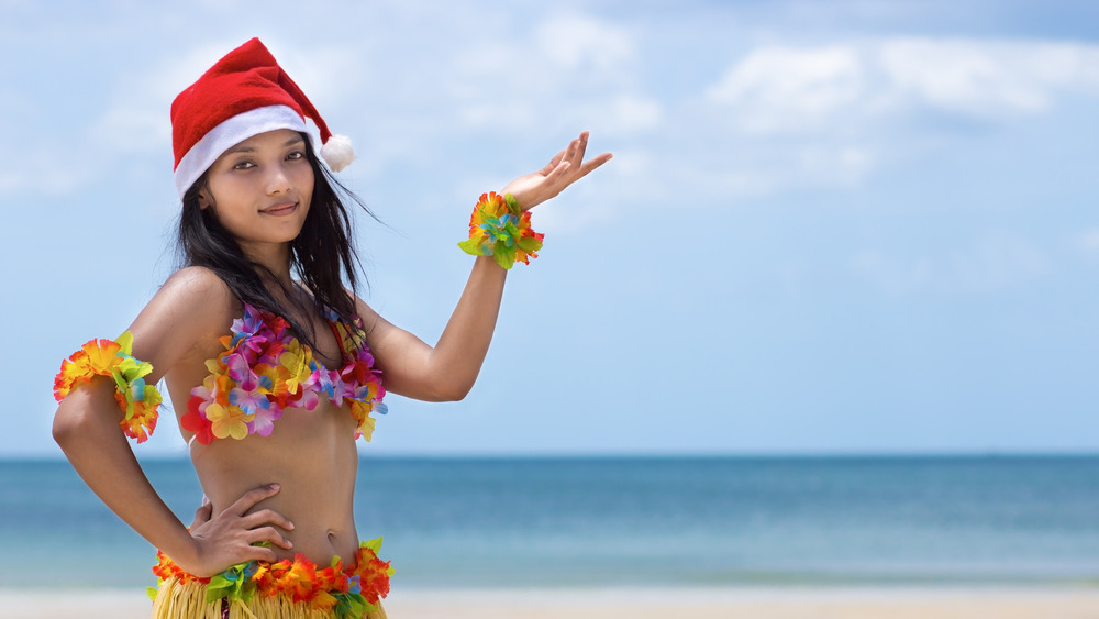 Hula dancer dressed for Christmas.