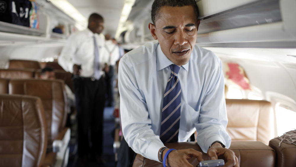 Presidential candidate Barack Obama on cellphone, 2008