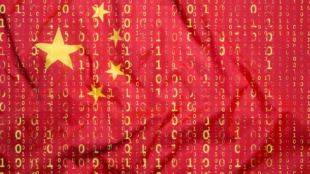 Binary code before the Chinese flag