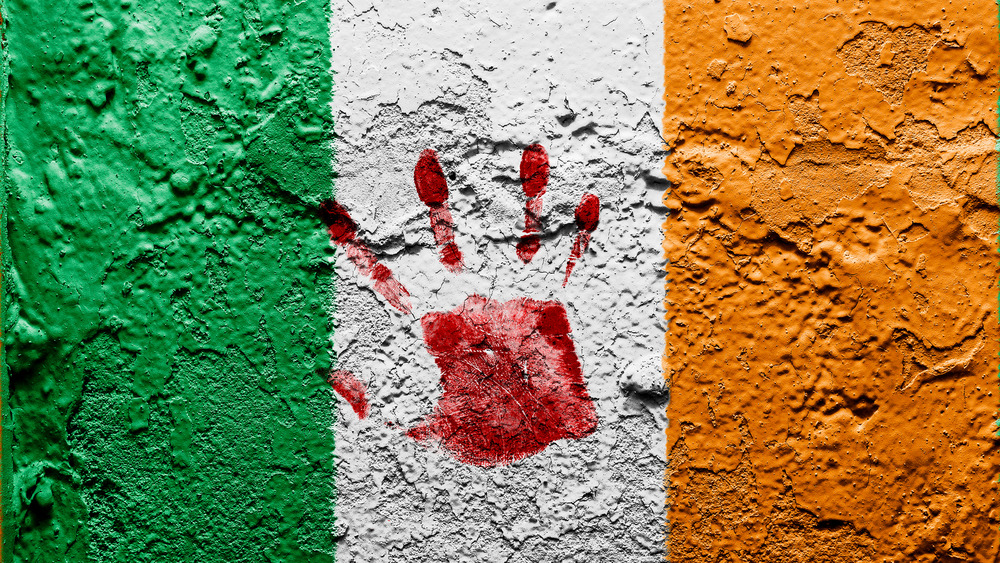  Irish flag colors, bloody handprint