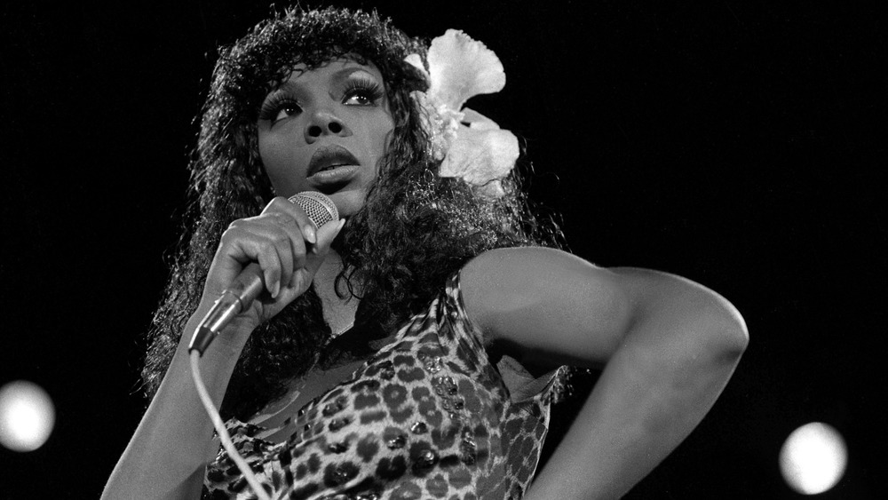 Donna Summer with a microphone