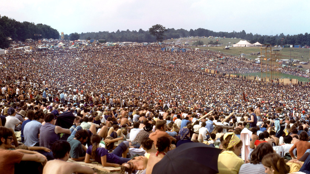 General view of the crowd during Woodstock, August, 1969 