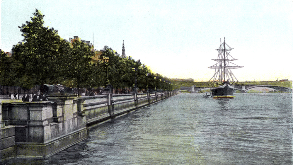 thames embankment london with ship in background