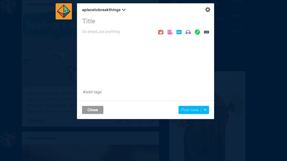 Tumblr's new post screen as of 2021