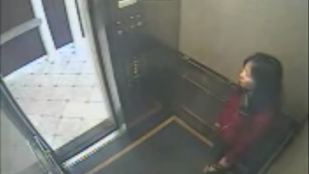 Elisa Lam standing in an elevator at the Hotel Cecil