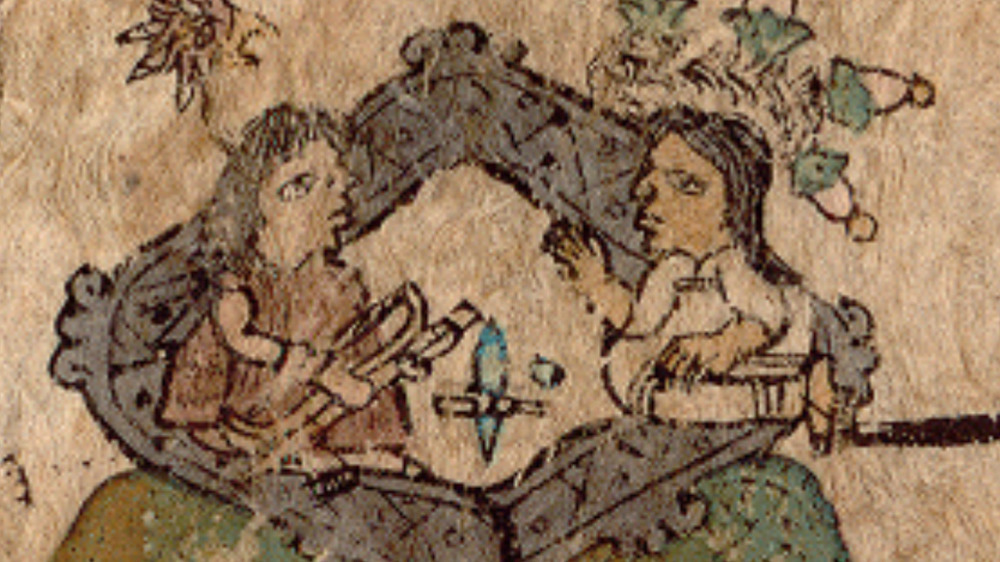 Fragment of the Codex Xolotl showing a ruler named Tlotzin with his wife, Pachoxochitzin