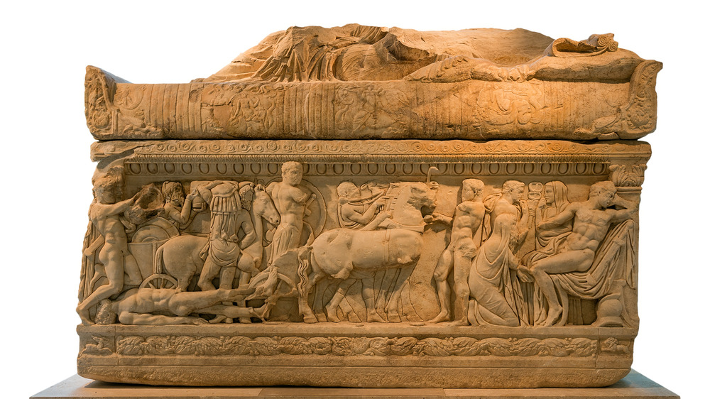 ancient greek stone sarcophagus