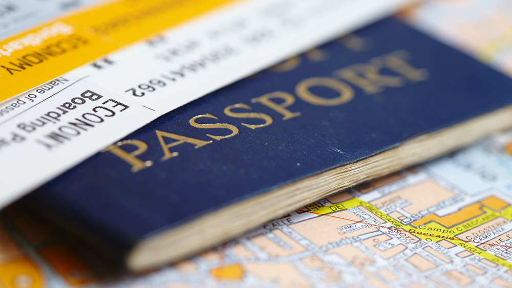 Passport on a map