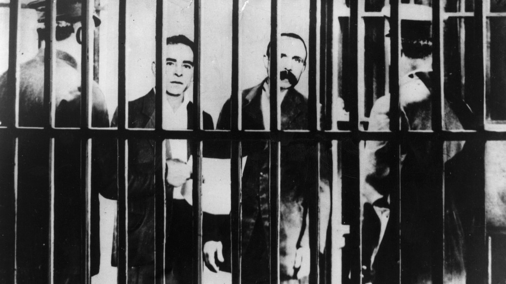 Anarchists Nicola Sacco and Bartolomeo Vanzetti behind bars