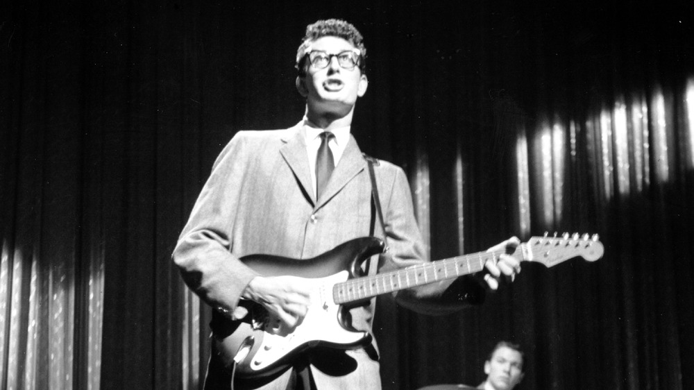 Buddy Holly playing his Fender Stratocaster 