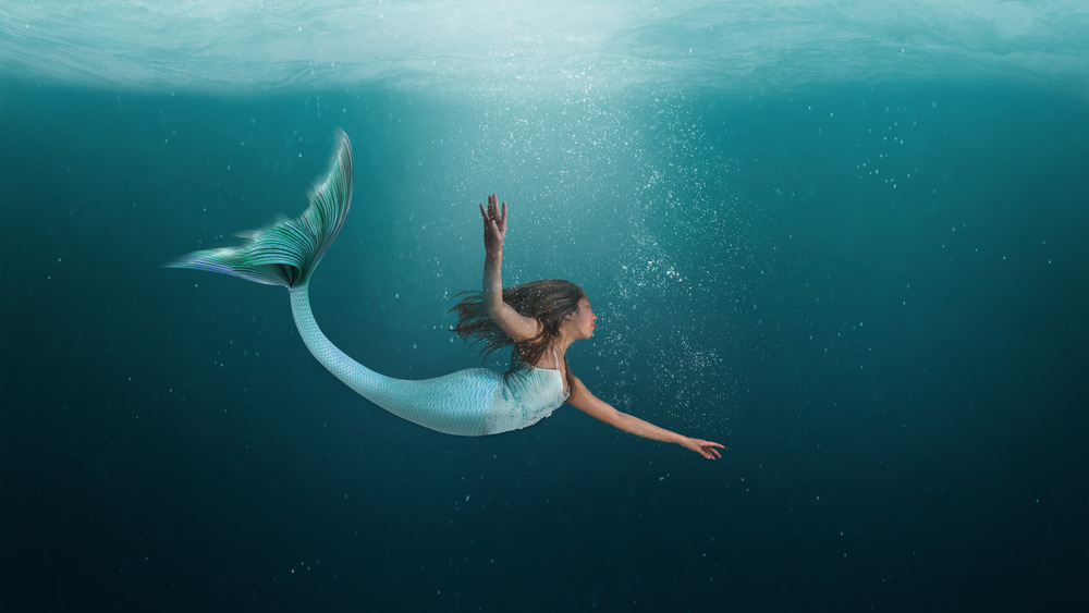 Mermaid swimming in water