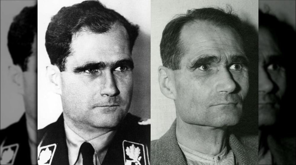 side by side photos of Rudolf Hess looking right