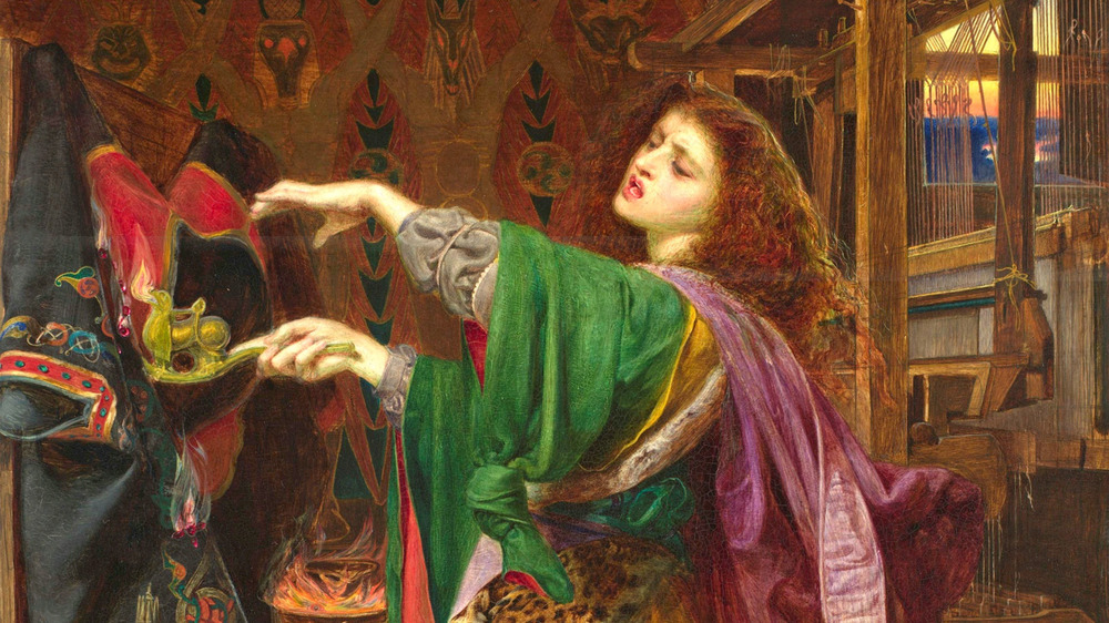 painting of Morgan le Fay holding lit lamp