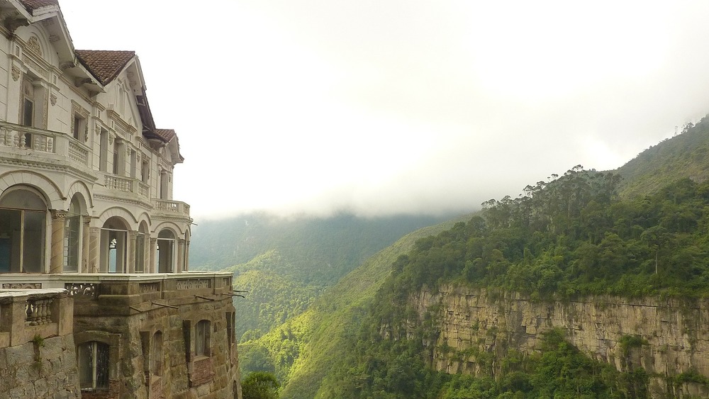 The hotel overlooks a valley